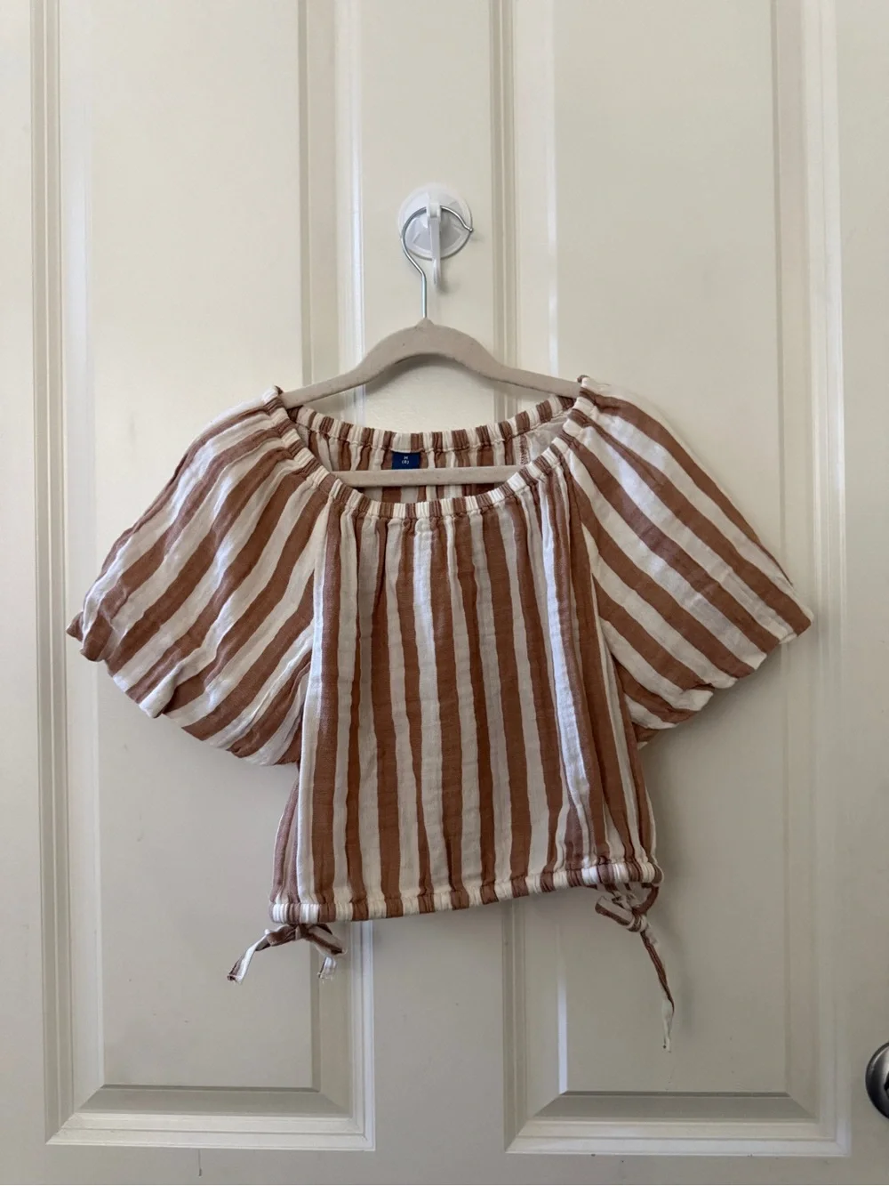 Old Navy Brown & White Striped Peasant Top